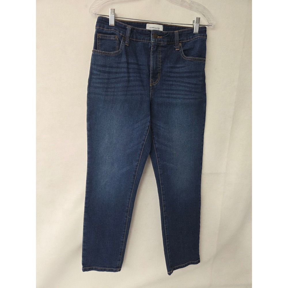Crown & Ivy Womens High Rise Vintage Straight Jeans Dark Wash Size 4 Stretch